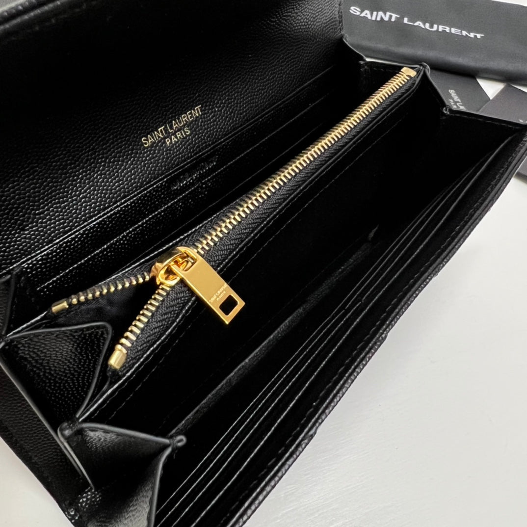 Long Wallet Black Leather Gold Tone 10769 19cm
