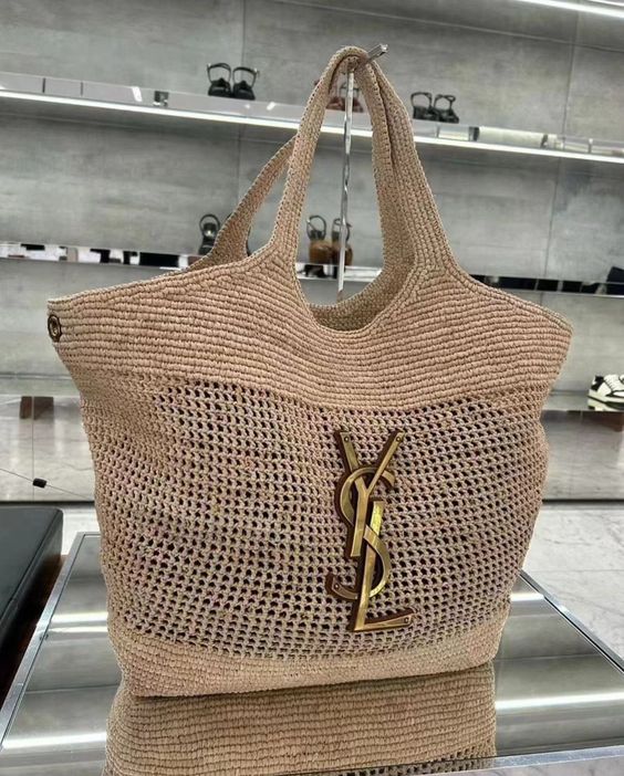 SAINT LAURENT Raffia Icare Tote Bag