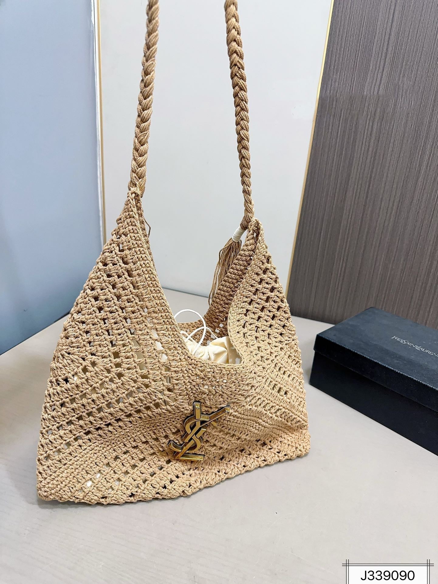 SAINT LAURENT Raffia Tote Bag Beach Casual 37x22cm