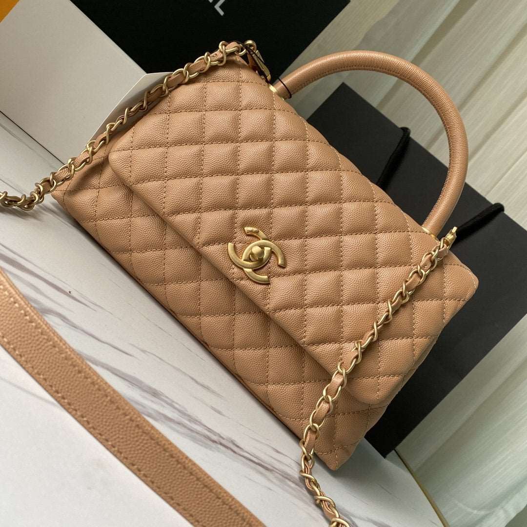 Flap Bag with Handle Beige