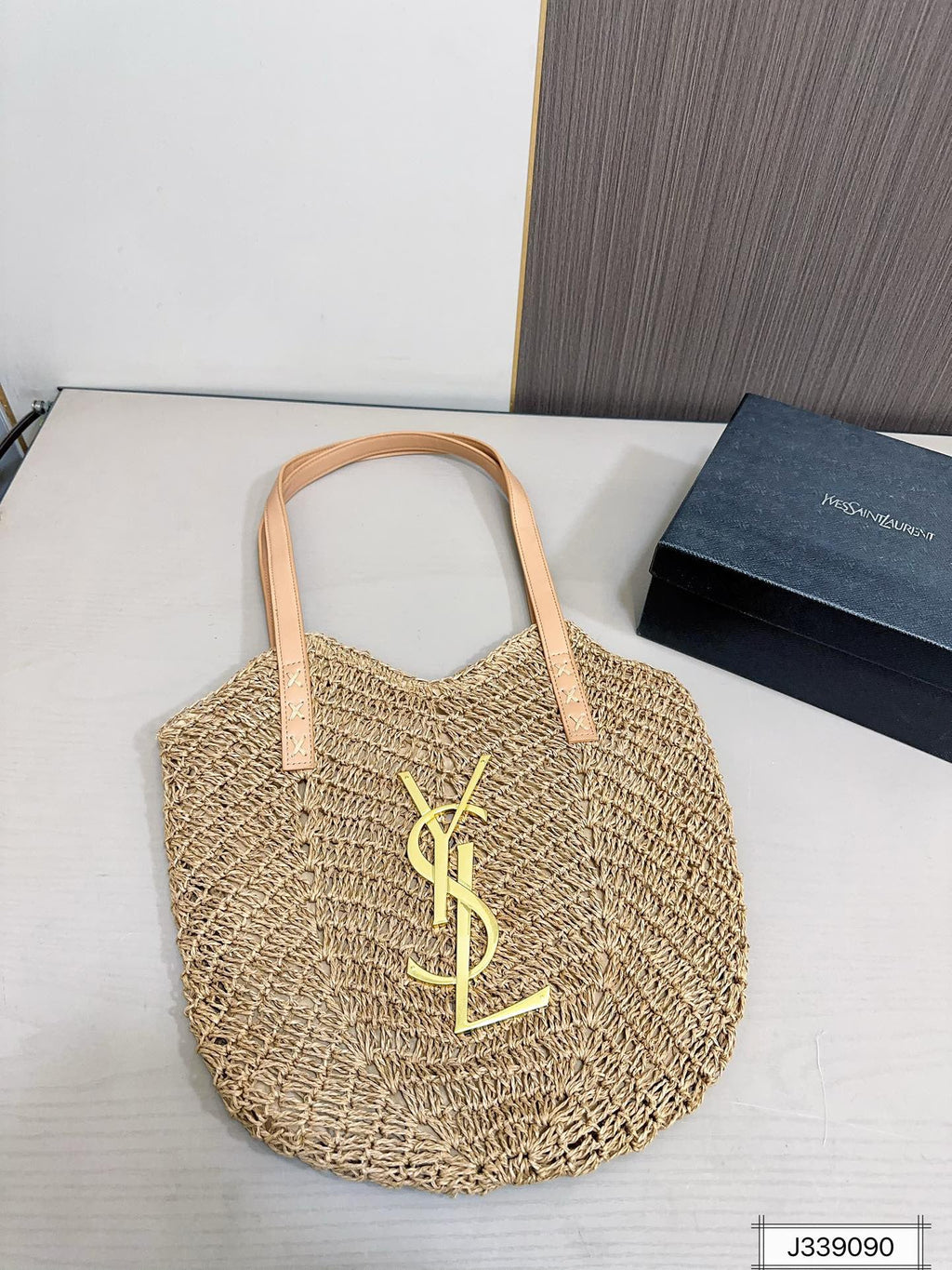 SAINT LAURENT Vacation Casual Raffia Woven Tote Bag 35x32cm
